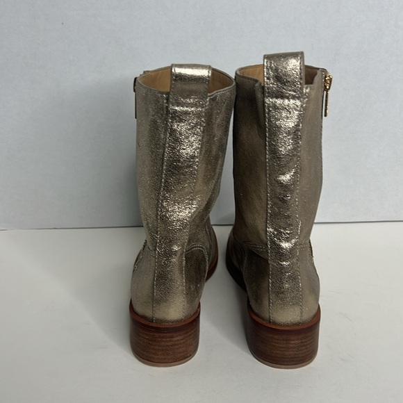 Tory Burch Halle Metallic Gold Leather Mid Calf Short Boots Shoes Size 6M - Picture 5 of 11